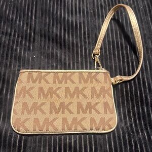 Michael Kors Tan and Gold Logo Wristlet